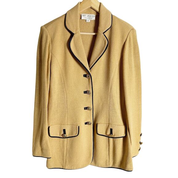 St. John Camel Tan Knit Button Front Office Suit Blazer Jacket Size 6 - Picture 1 of 12